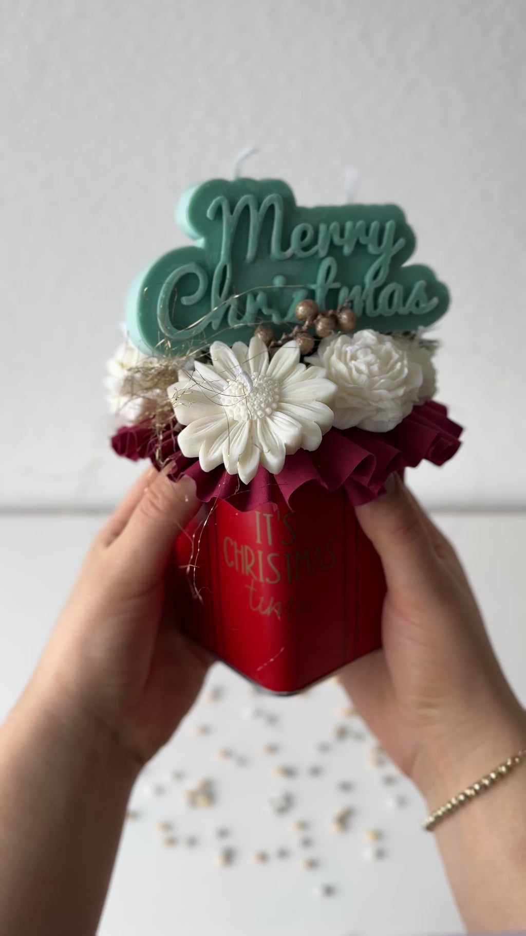 Blumenstrauß Merry Christmas weiß/grün