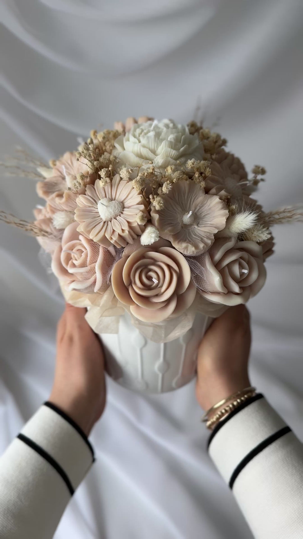 Kerzenstrauss Natur - Elegante Beige-Weiß Komposition