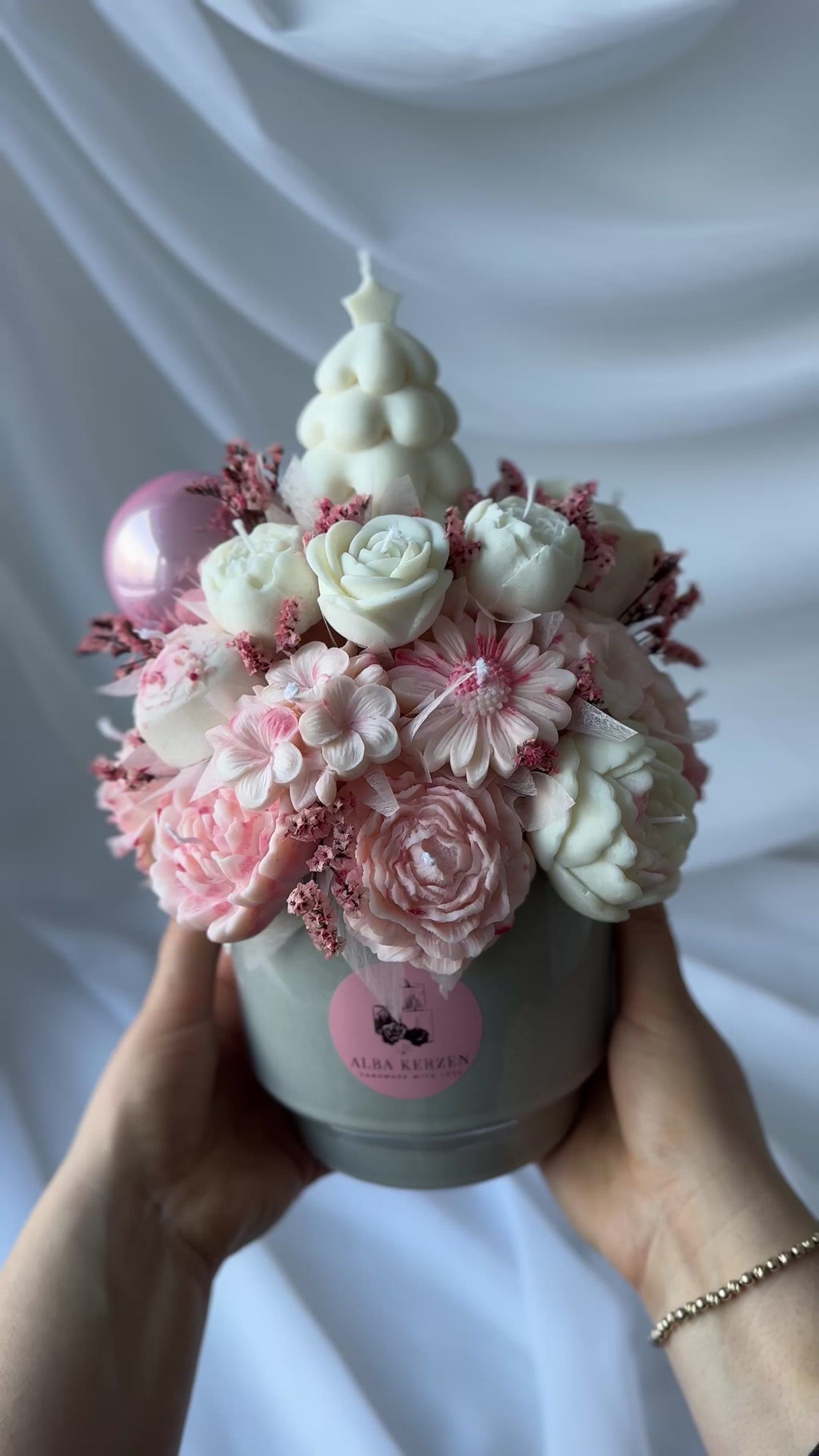 Kerzenstrauss weiss/rosa gross