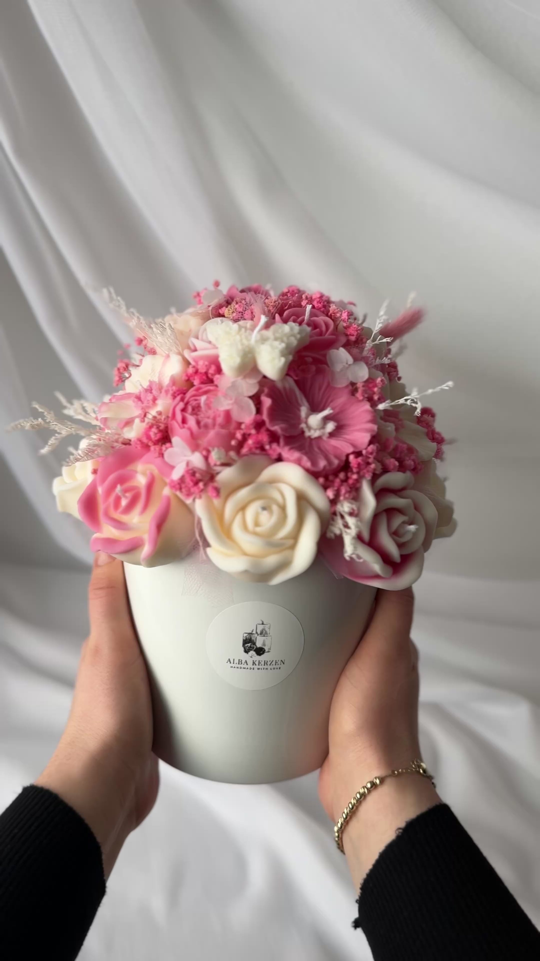 Kerzenstrauß Rosa-Weiß