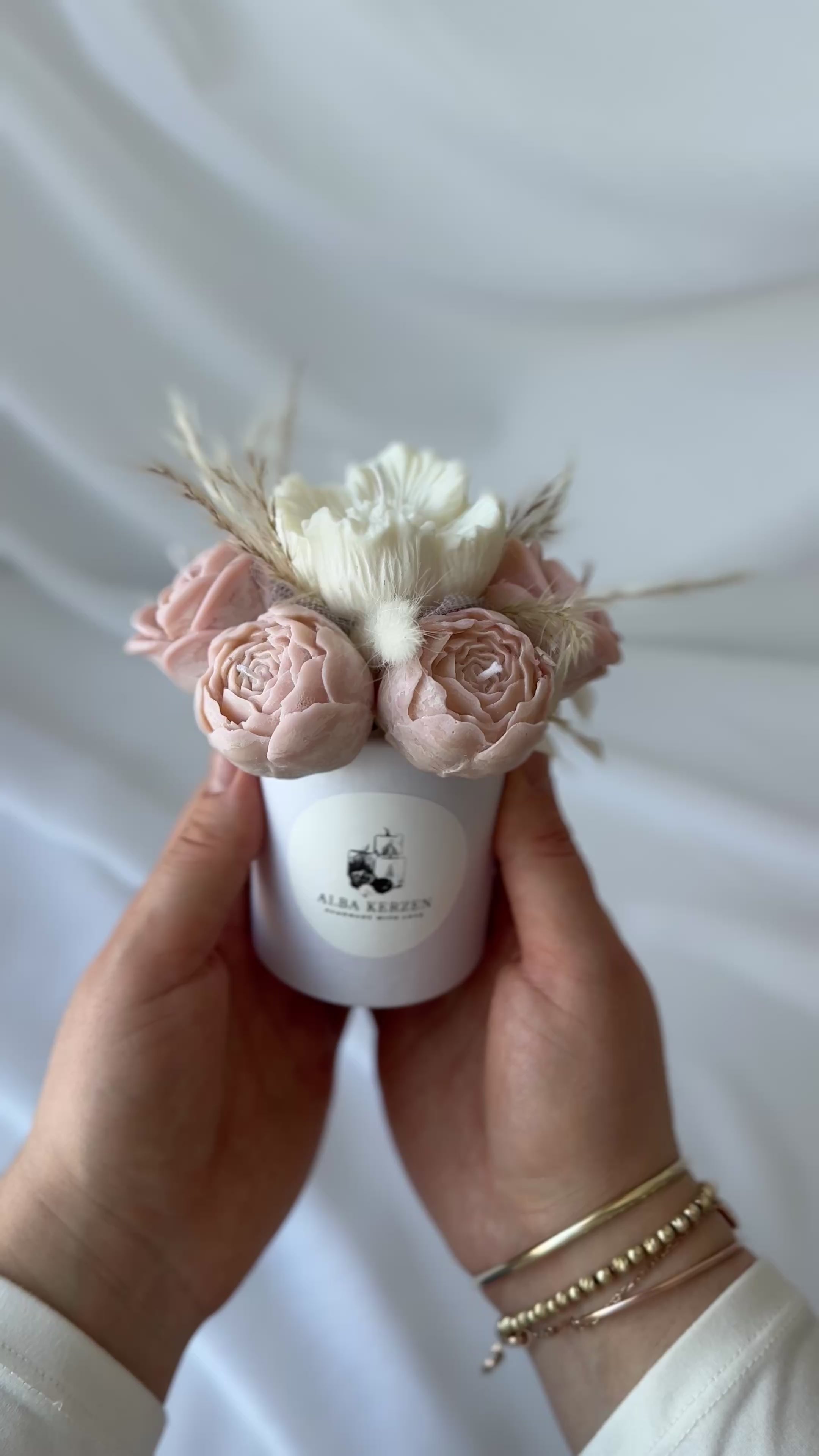 Kerzenstrauss Weiss-Beige Elegance klein